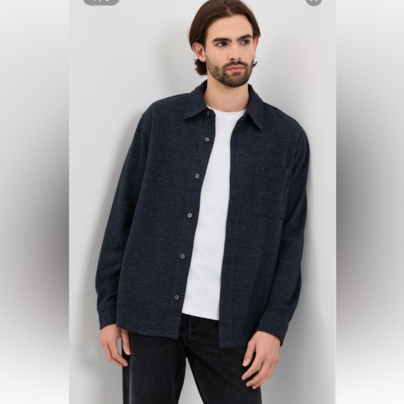 NWOT Madewell Men's Dark Blue Donegal Twill Long Sleeve Button-Up Shirt Medium - Picture 2 of 11